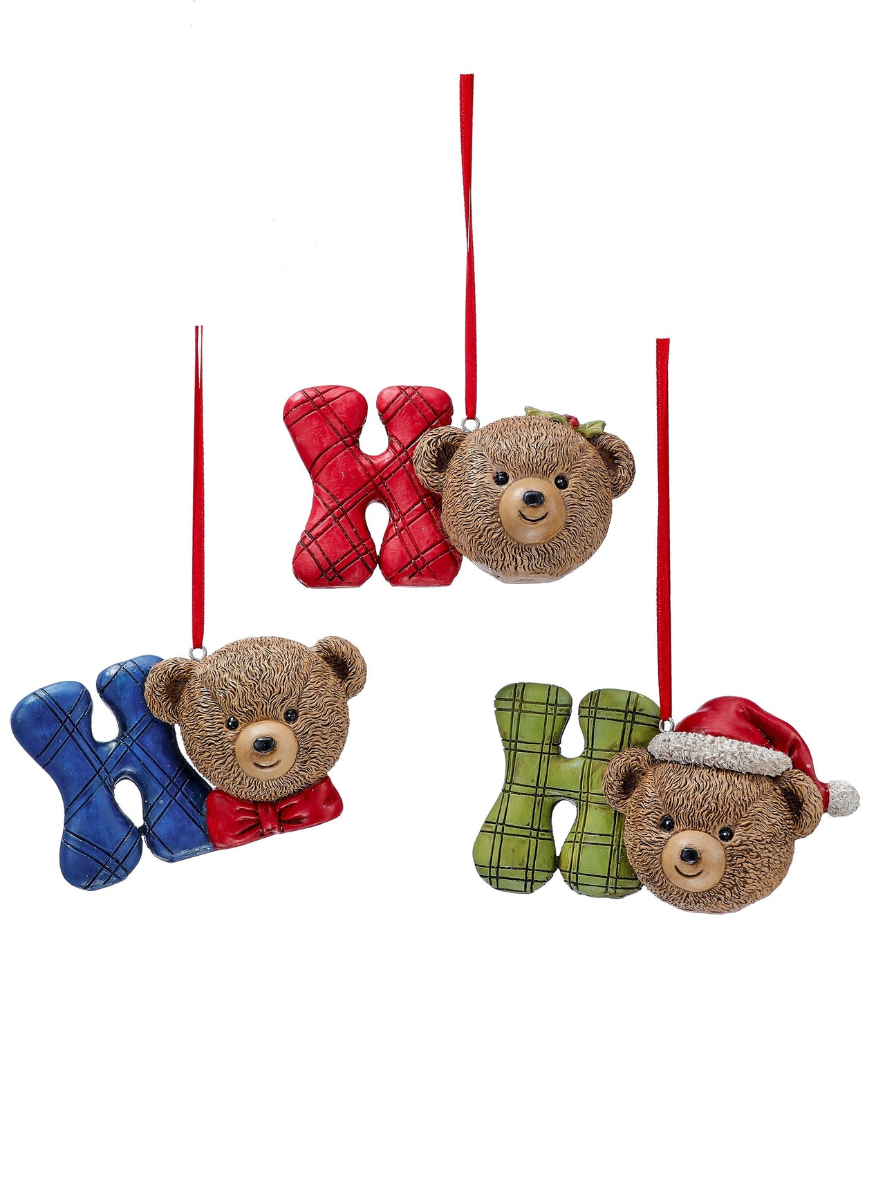 4" Resin Bear "Ho Ho Ho"" Ornament 3/Ast