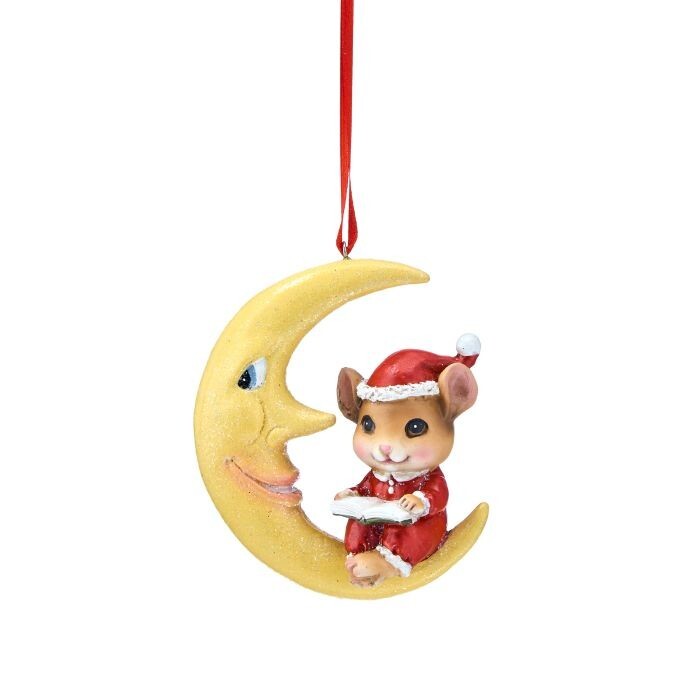 4.5" Rsn Mouse Sitting On Moon Ornament