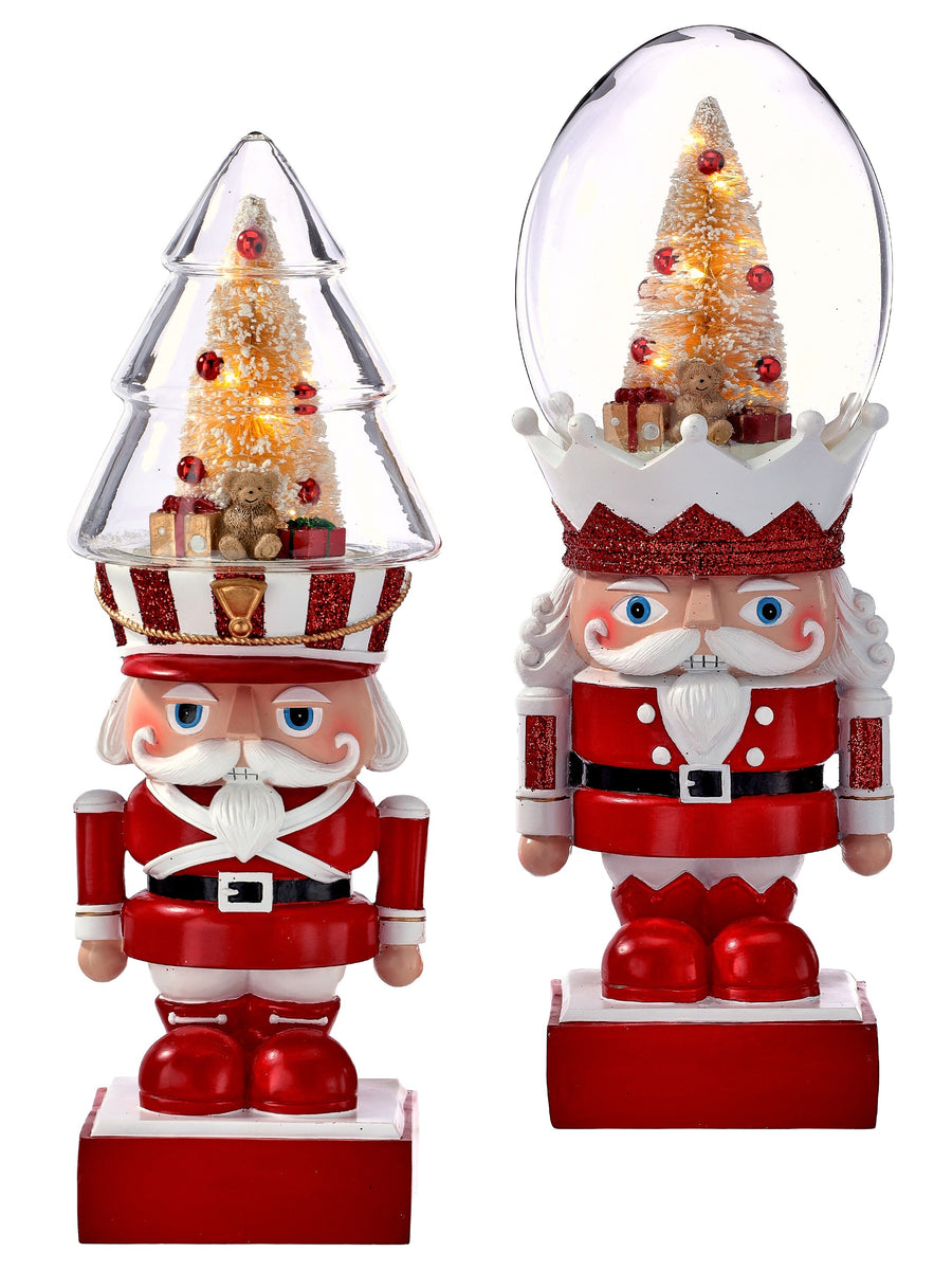 15"Rs Led/Bty/Tmr Candy Nutcracker Cloche 2As