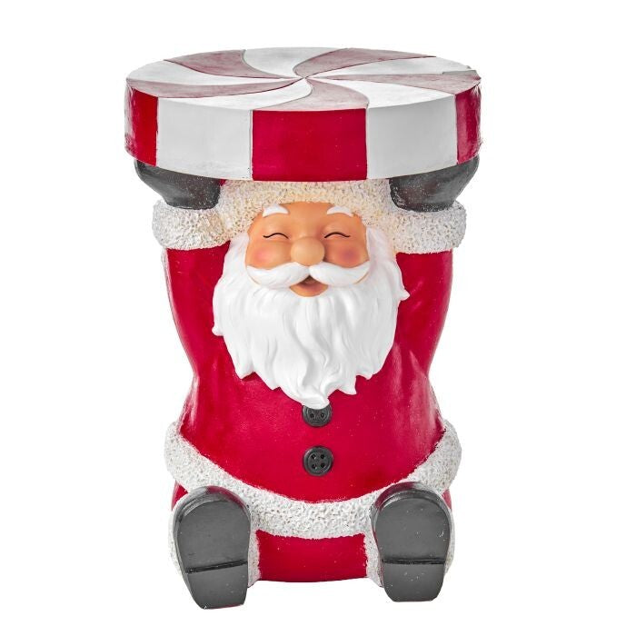 21" Resin Outdoor Santa W/Peppermint Stool