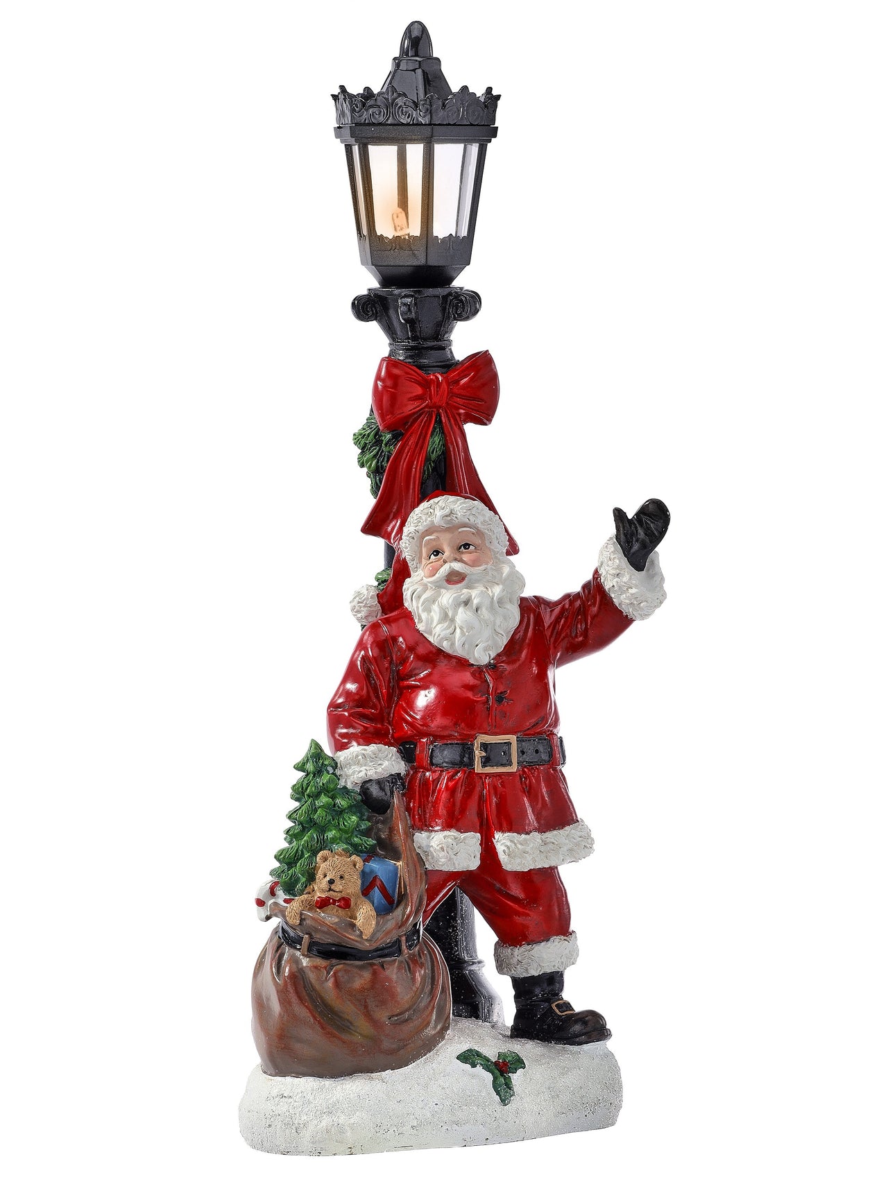 15" Rsn Led/Bty/Tmr Santa W/Lamp Post