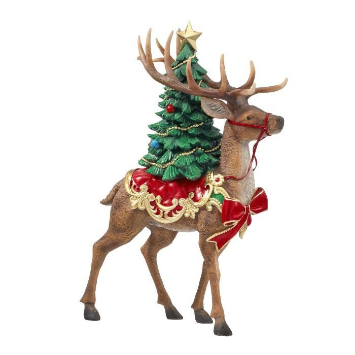 12" Resin Deer W/Tree And Saddle