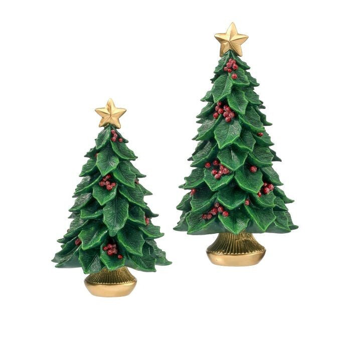 9-12" Resin Holly Tree Set/2