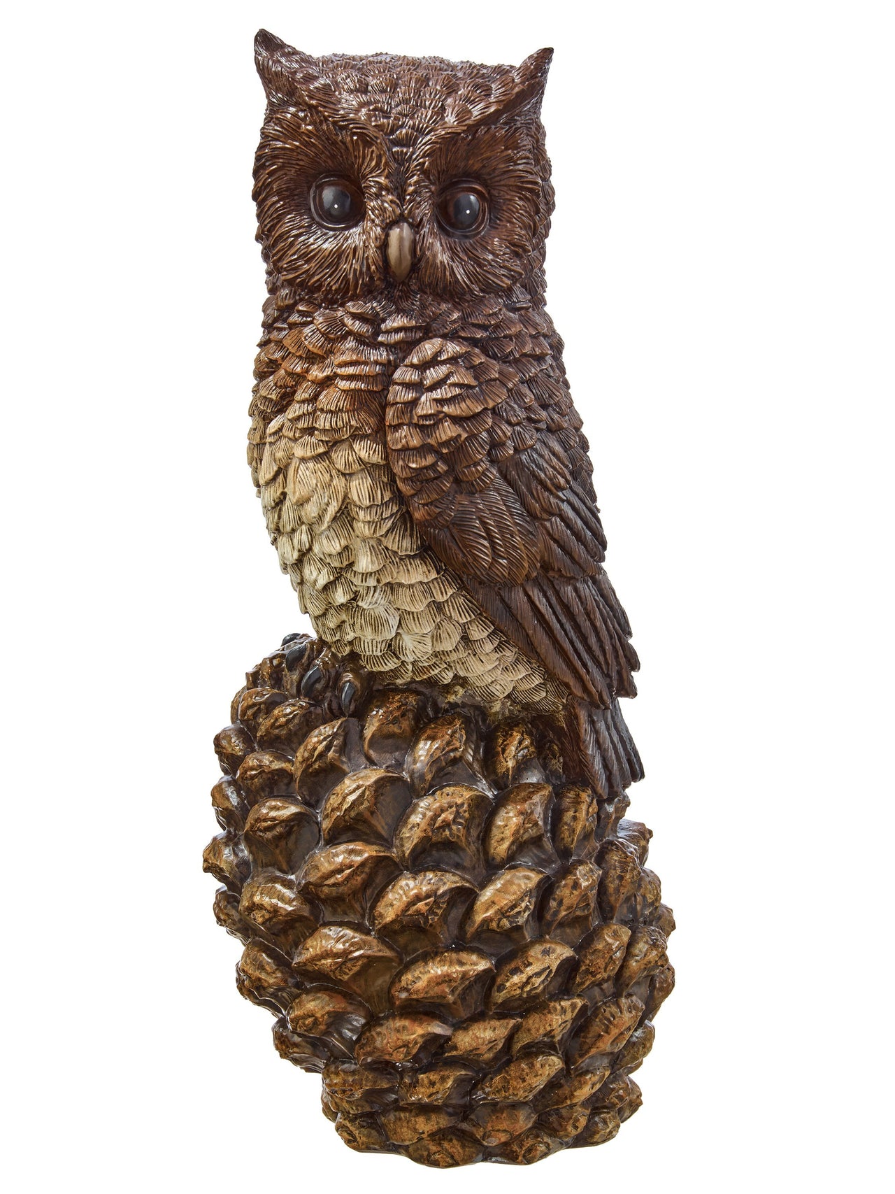 24" Resin Natural Owl On Pinecone