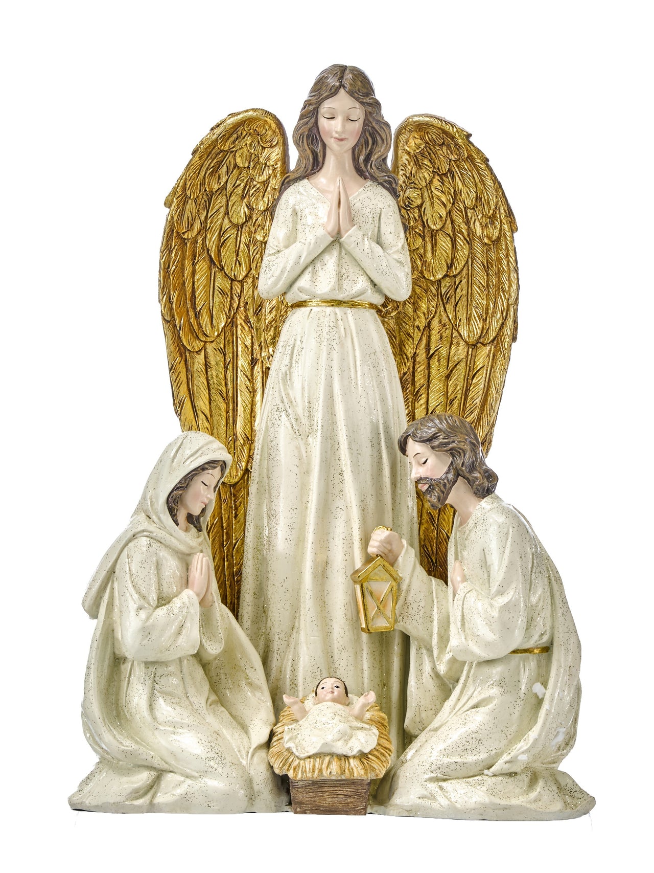 14" Resin Holy Family W/Praying Angel
