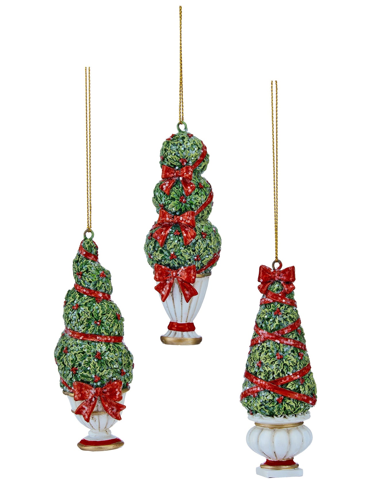 4"Resin Potted Topiary Ornament 3/Ast