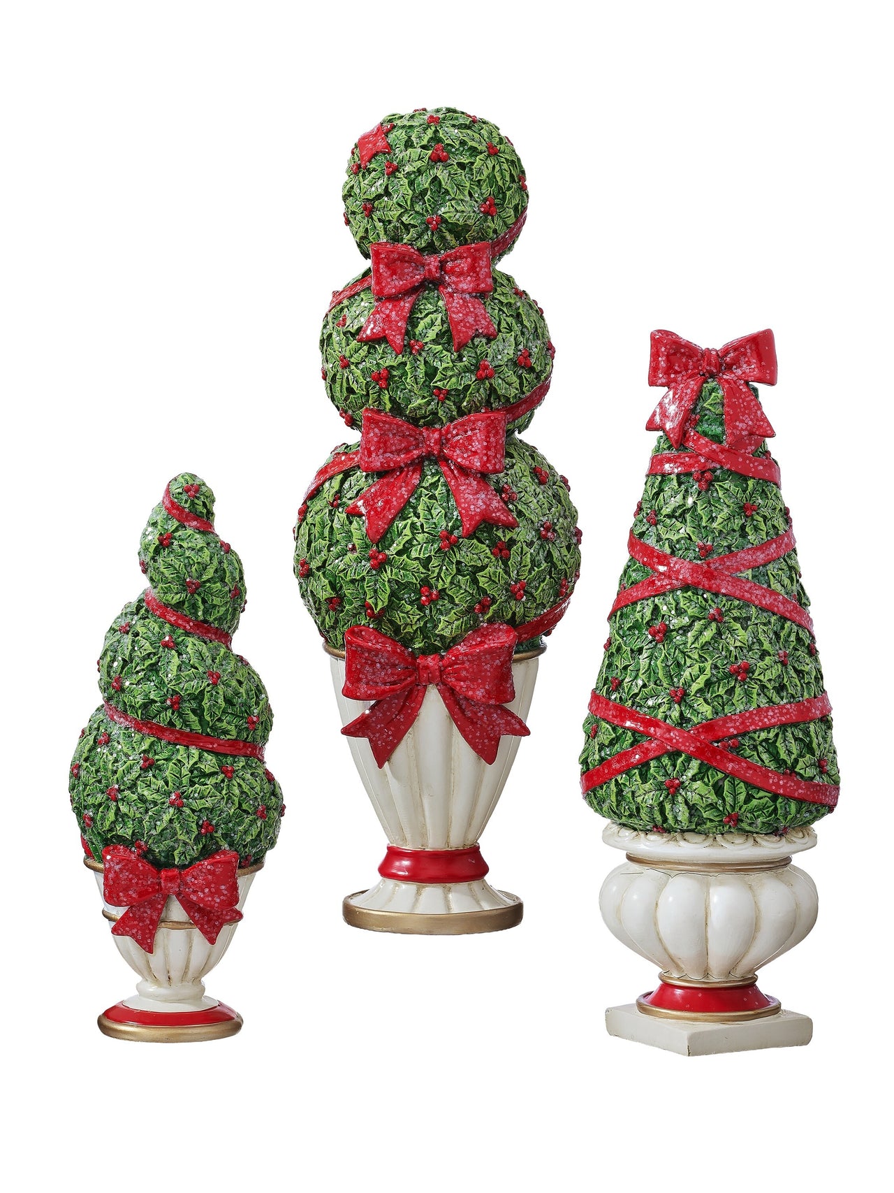 8-12" Resin Potted Holiday Topiary Set/3