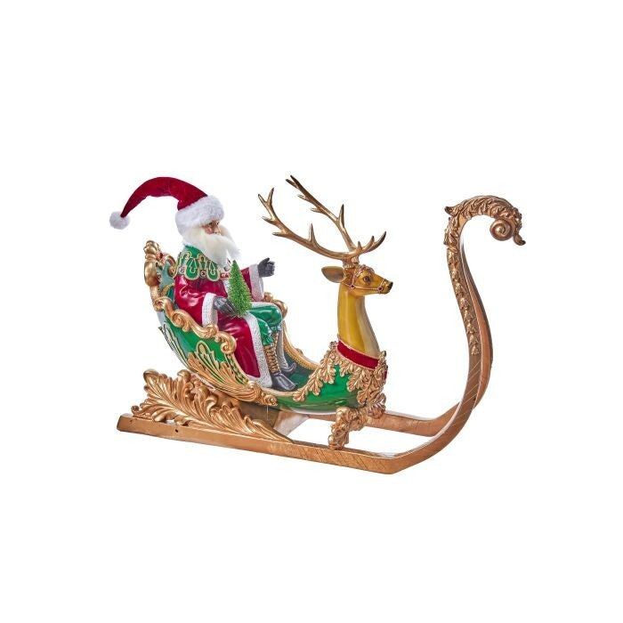28" Resin Regal Santa In Deer Sleigh