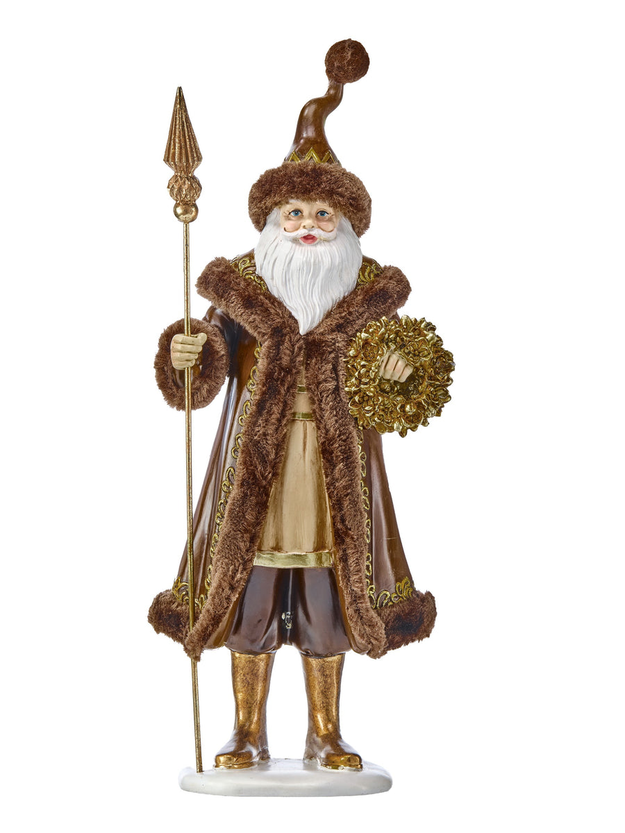 15" Resin Regal Santa W/Staff/Wreath