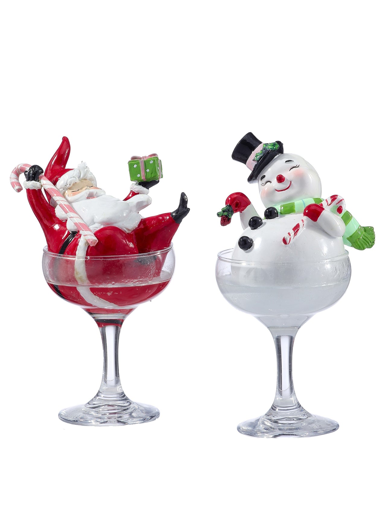7.5" Rsn Champagne Gls W/Santa/Snowman 2/Ast