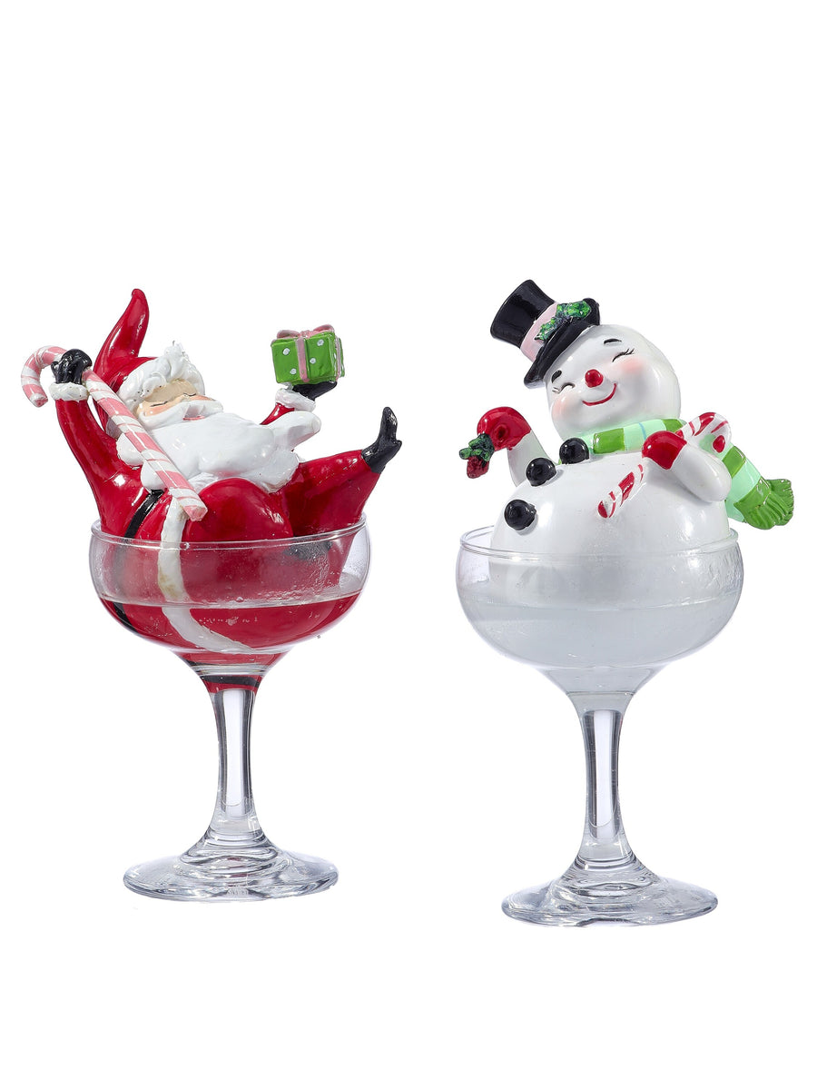 7.5" Rsn Champagne Gls W/Santa/Snowman 2/Ast