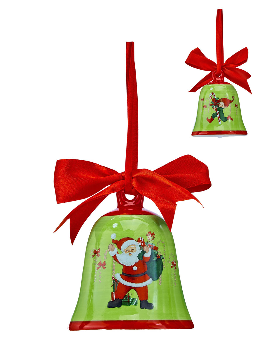 4"Dolomite Bell W/Elf/Santa Ornament