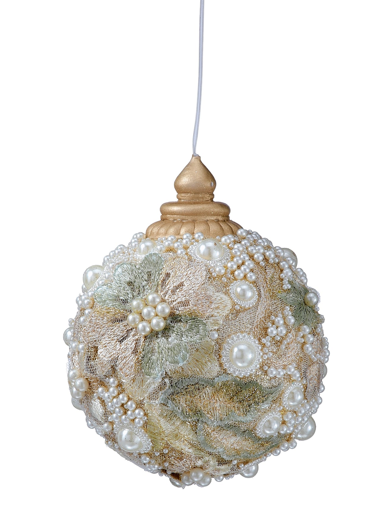 4" Emb Pearl Glitter Ball Ornament