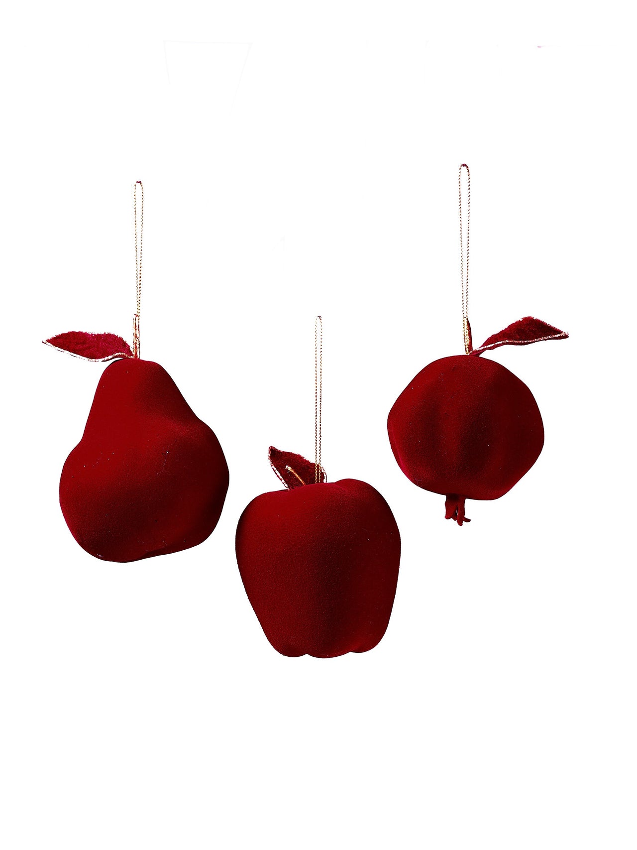 3.5-4" Velvet Apple Pear Poma Ornament 3/Ast