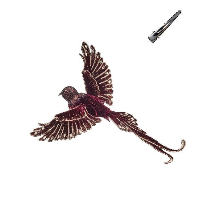 10.5" Velvet W/Sequin Bird Clip Ornament