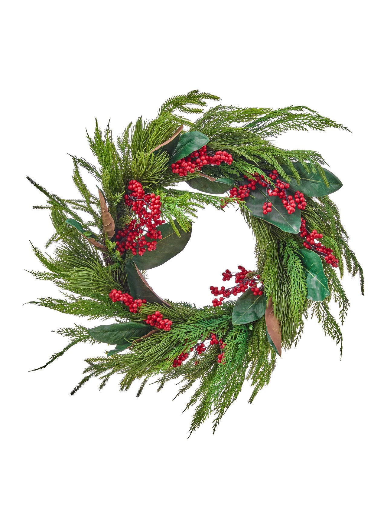 24" Real Touch Xmas Green/Berry/Mag Wreath
