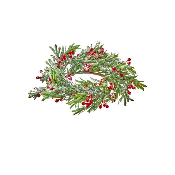 10" Winter Berry Tea Leave Candle Ring 4"Id