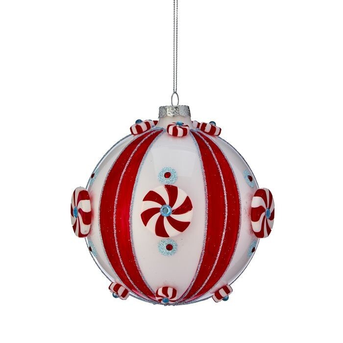 5" Glass Peppermint Ball Ornament