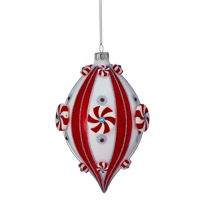8" Glass Peppermint Finial Ornament