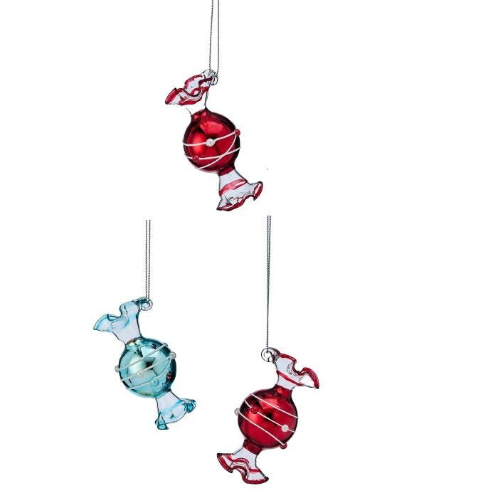 9" Glass Peppermint Cluster X3 Ornament