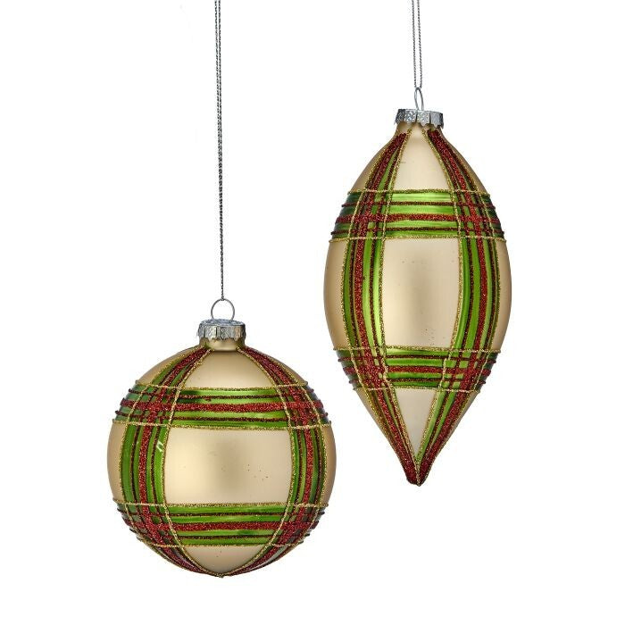 4-6" Glass Stripe Ball/Finial Ornament 2/Ast