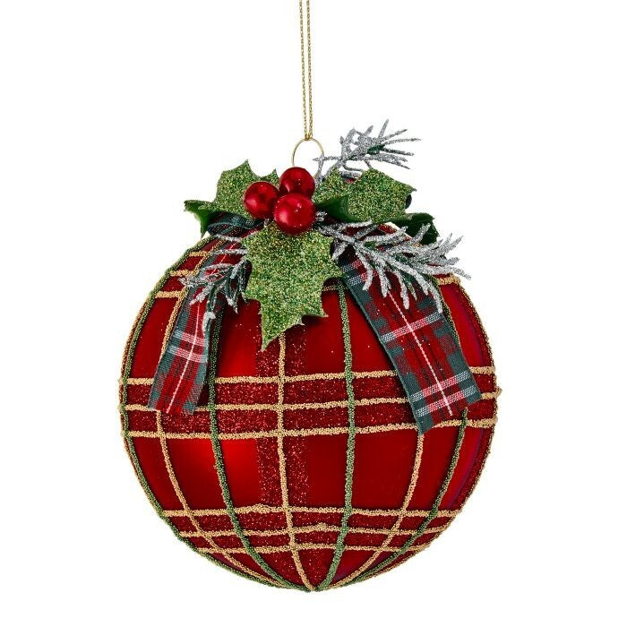 4" Glass Stripe W/Bow Ball Ornament