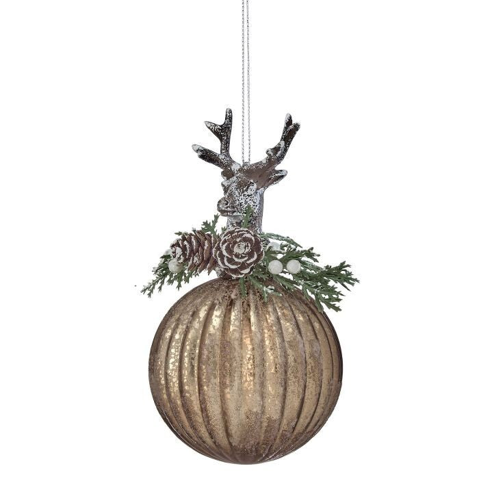 6" Mercury Gls W/Deer Head Ball Ornament