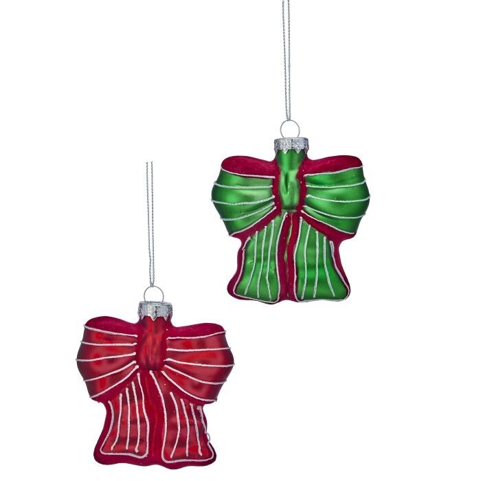 3" Glass Vlvt Bow Tie Ornament 2/Ast