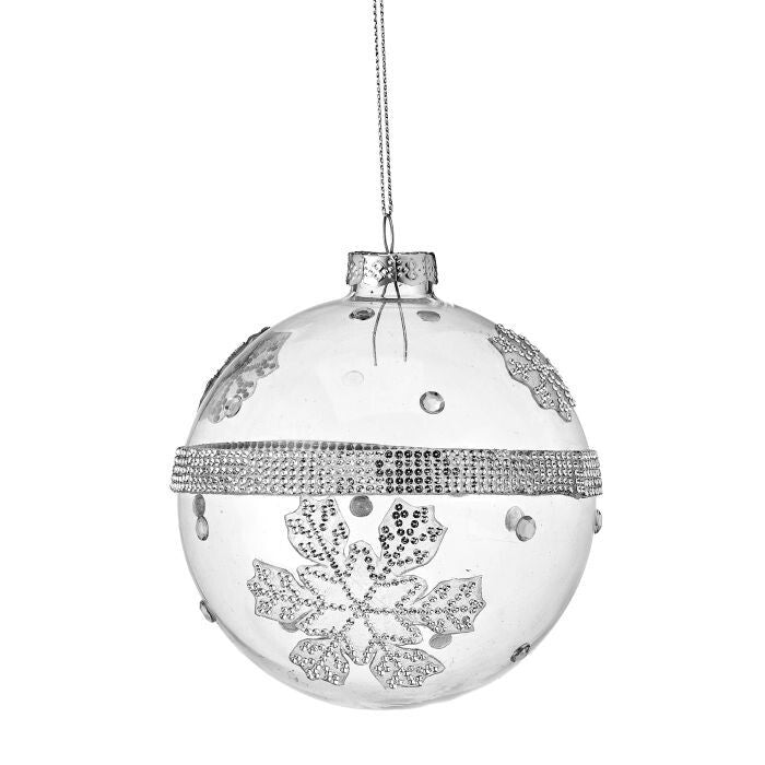 4" Gls Clear W/Snowflake Jewel Ball Ornament