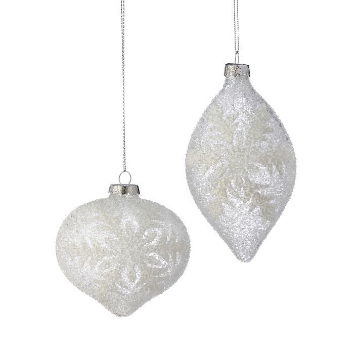 4-6" Gls Bead Sflake Ball/Fnl Ornament 2/Ast