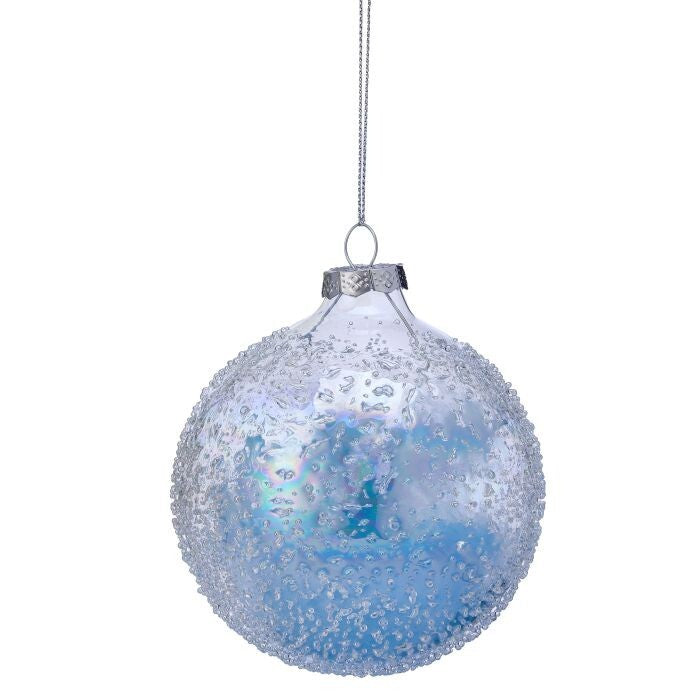 4"Glass W/Bead/Feather Ball Ornament