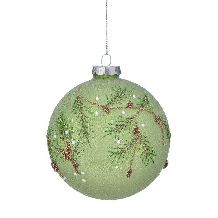 4" Gls Frosted Bead Pine/Cone Ball Ornament