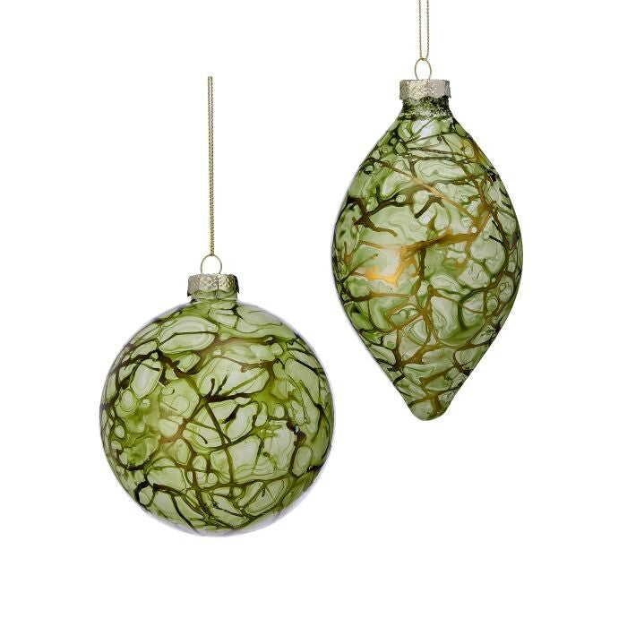 4-6"Gls Marbled Ball/Finial Ornament 2/Ast