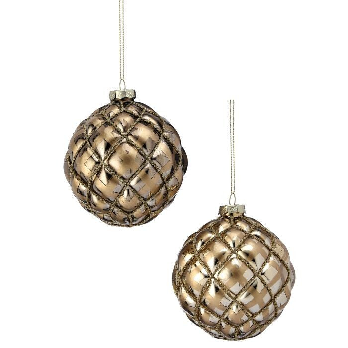 4" Glass Tufted Ball Ornament 2/Ast