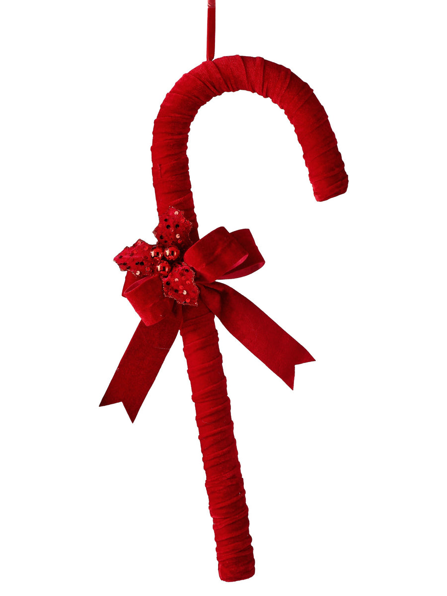 24" Velvet Candy Cane W/Bow/Holly