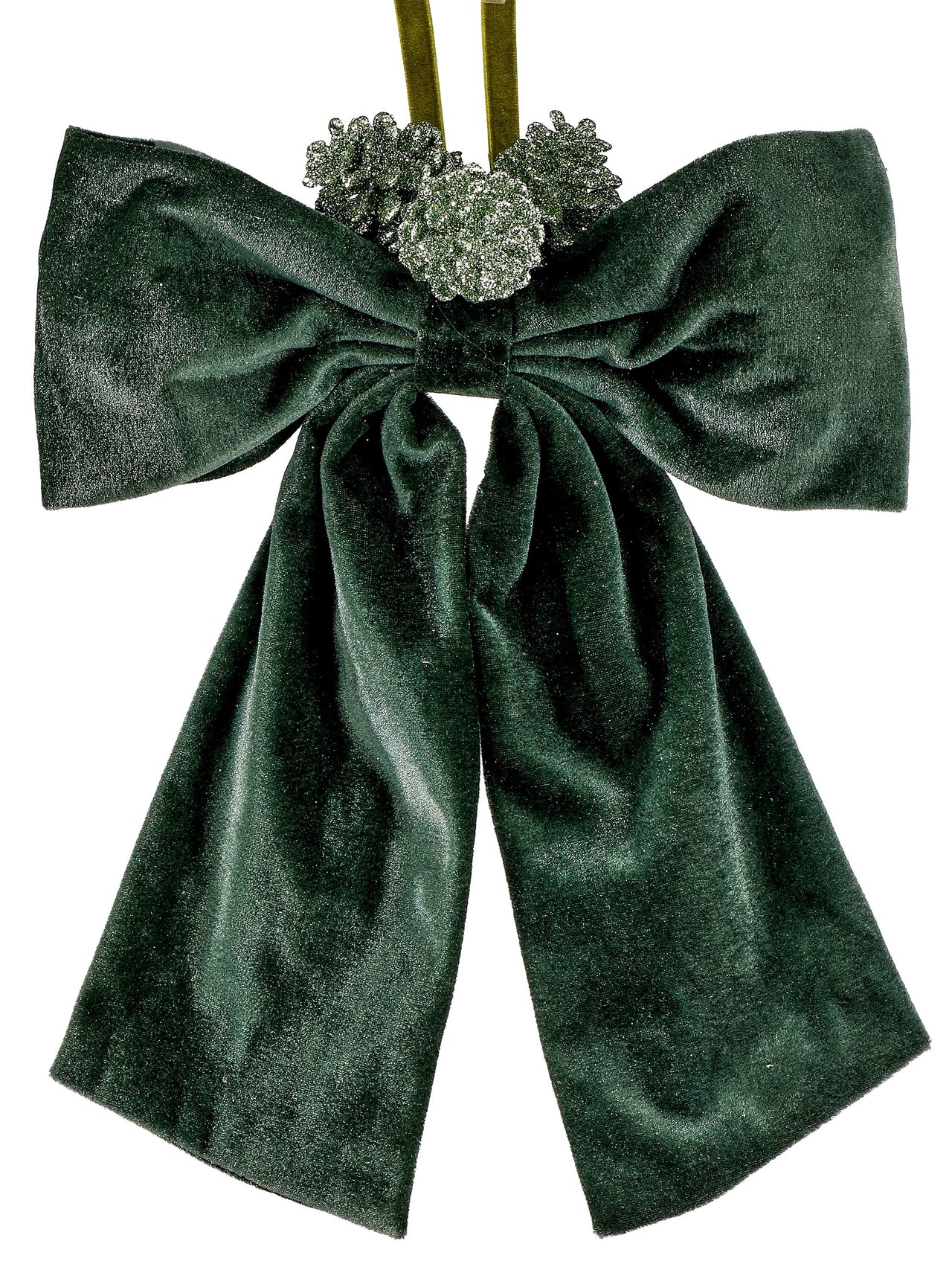 14" Velvet Bow W/Leaf/Cone