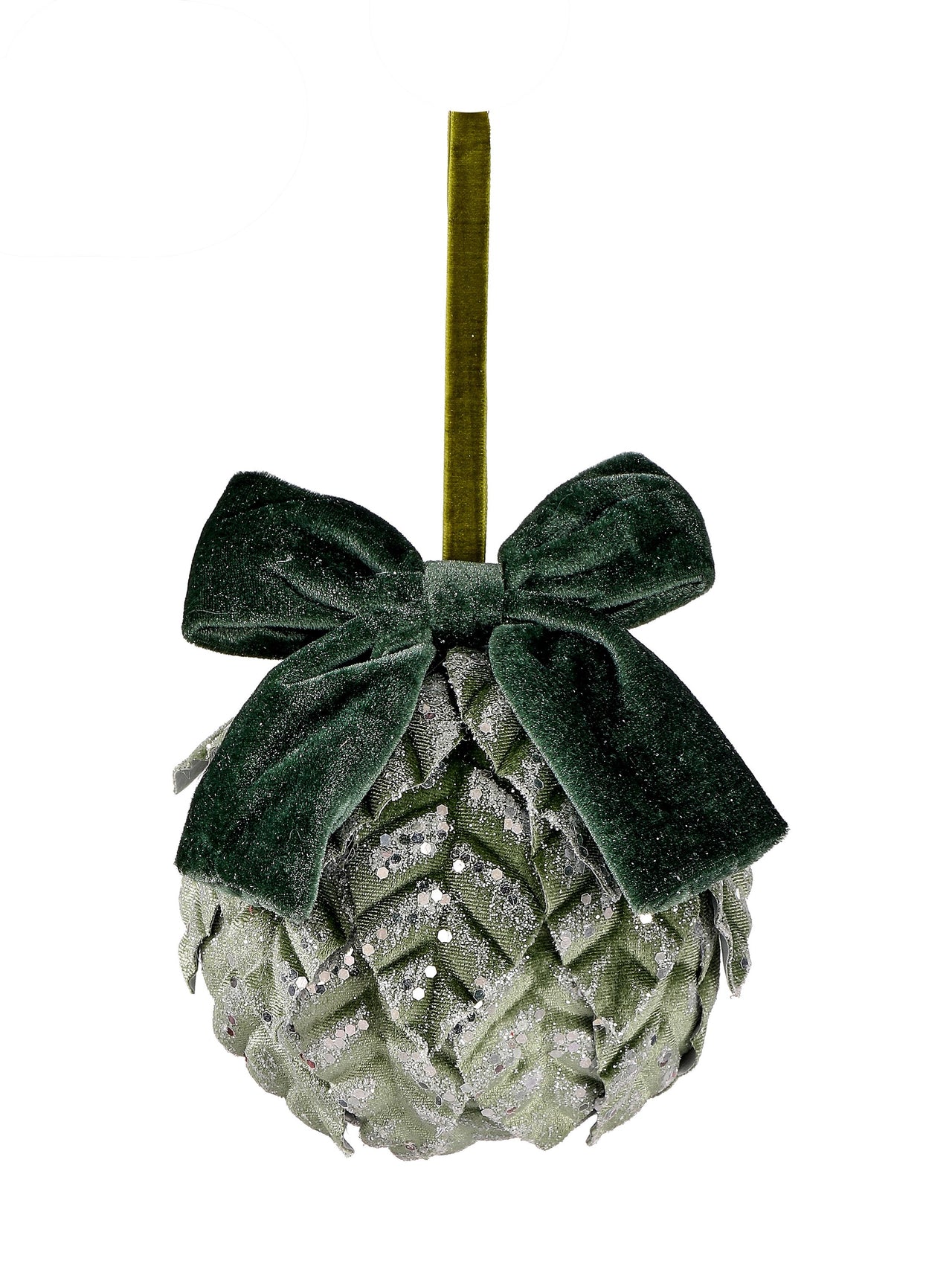 5"Velvet Leaf Ornament W/Bow/Cone