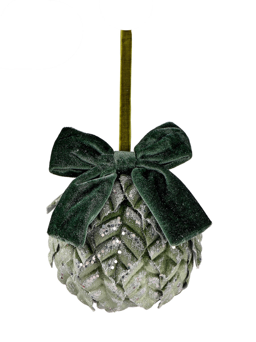 5"Velvet Leaf Ornament W/Bow/Cone