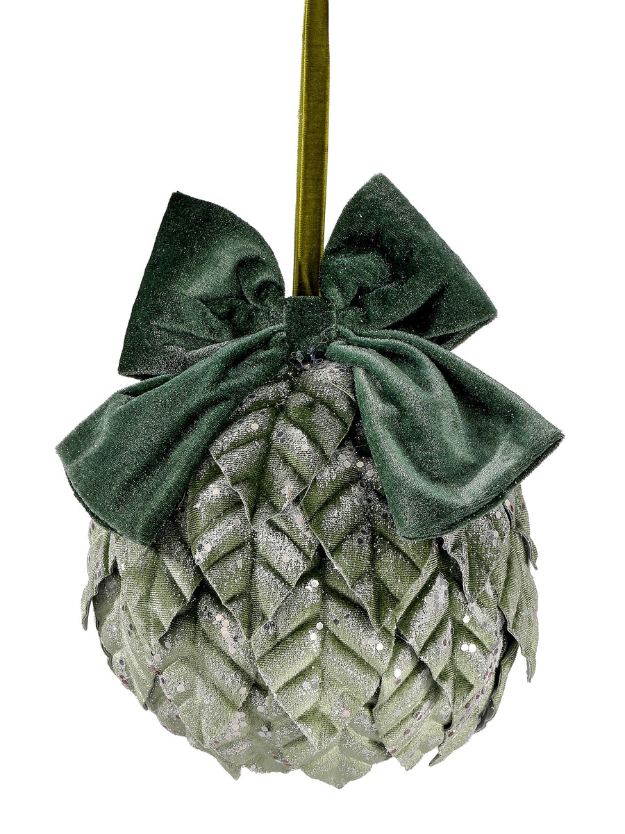 6"Velvet Leaf Ornament W/Bow/Cone