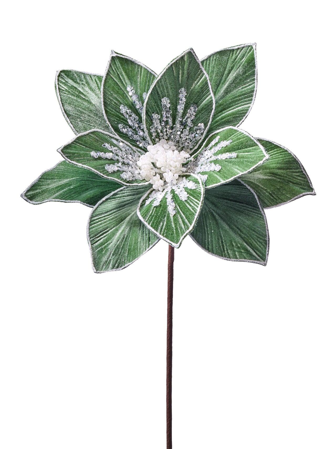 21" Velvet W/Glitter Poinsettia Stem