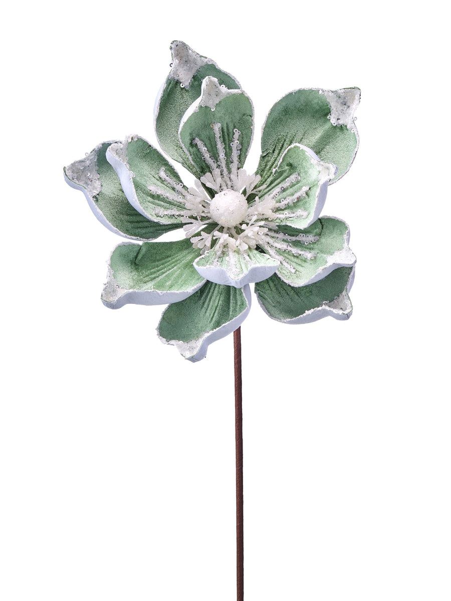 21" Velvet W/Glitter Magnolia Stem