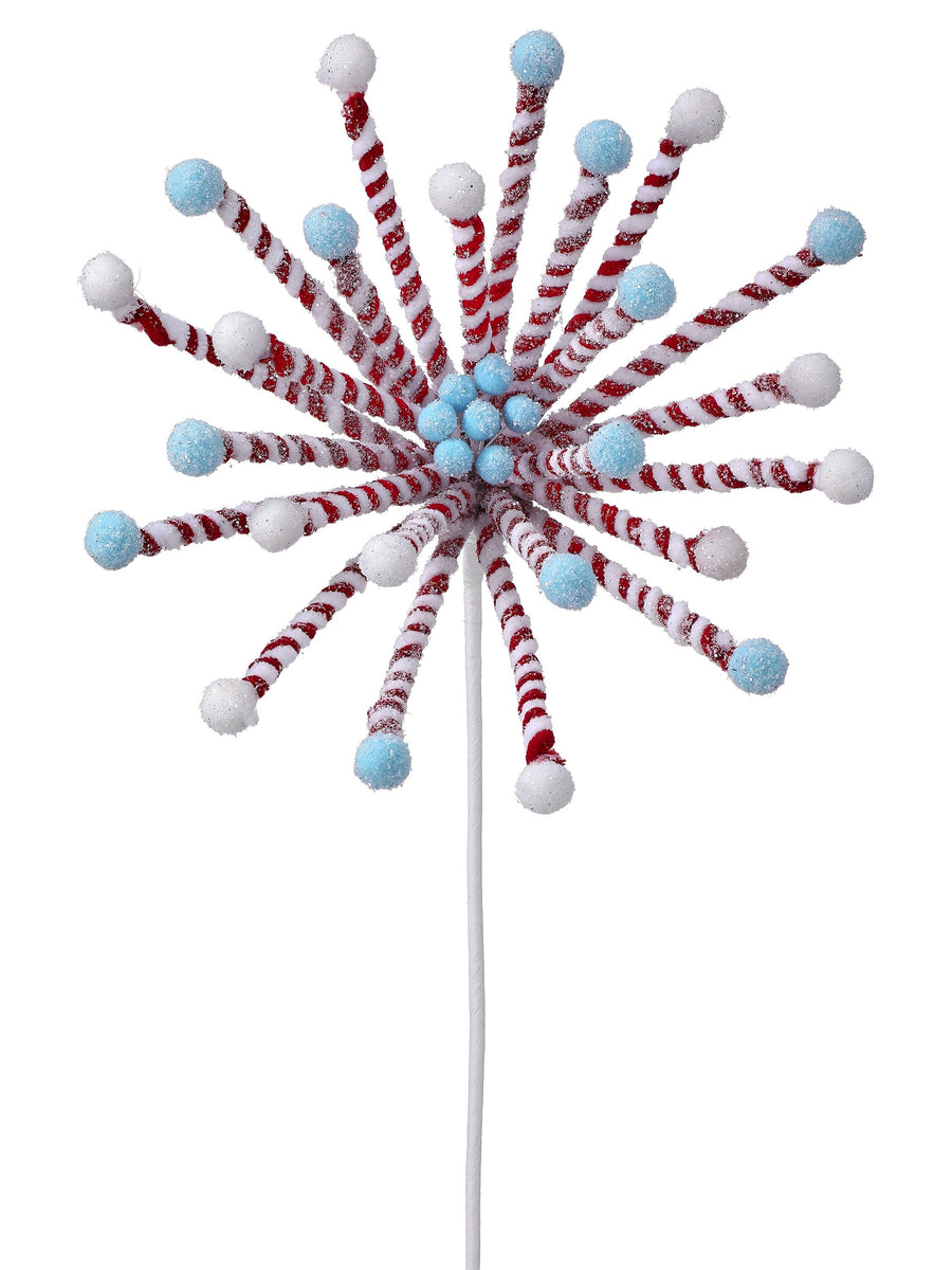 24" Frosted Peppermint Stick Poinsettia Stem