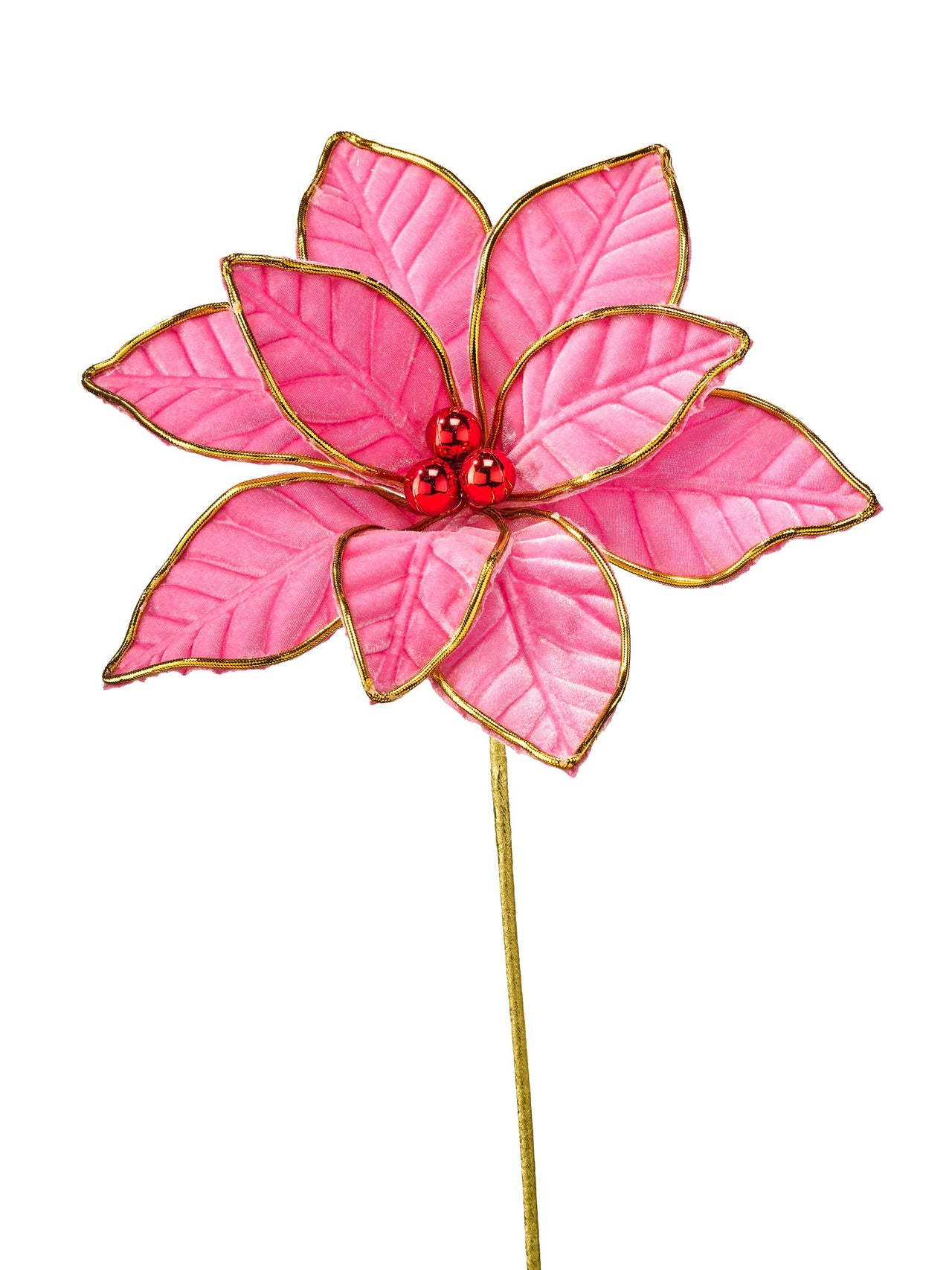 21" Velvet W/Gold Edge Poinsettia Stem
