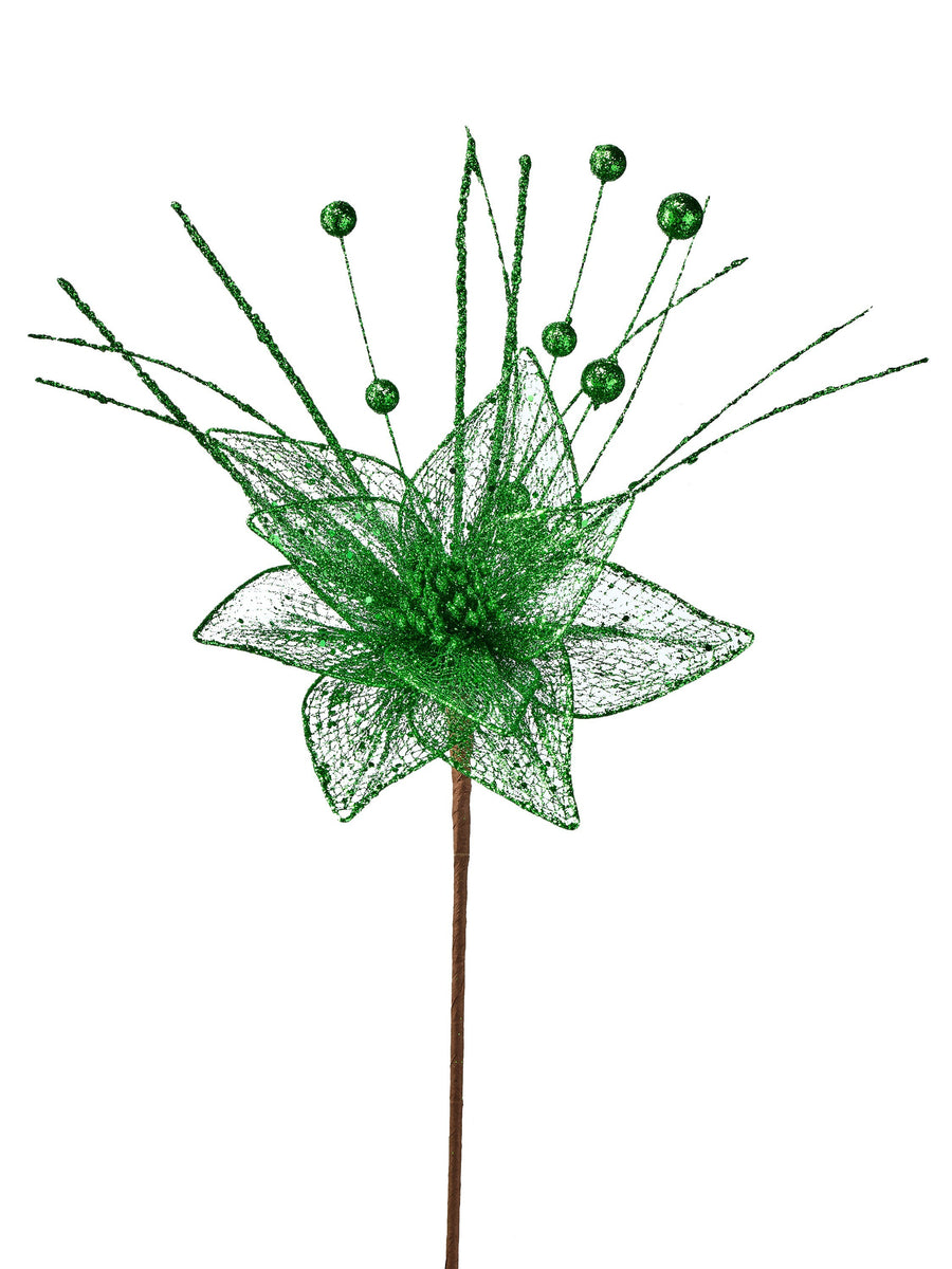 21" Mesh Glitter Poinsettia W/Wispy Stem