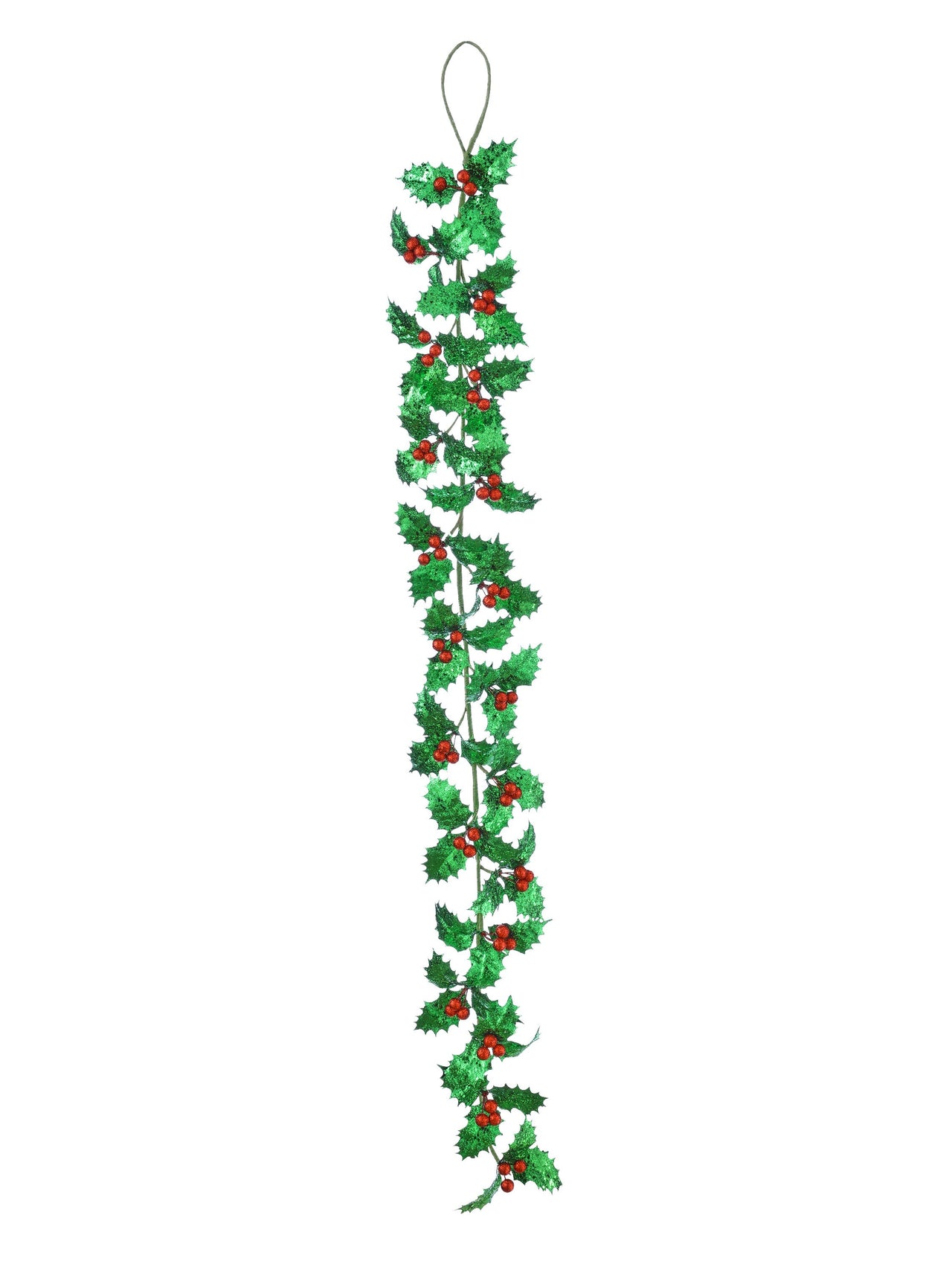 48" Metallic Glitter Holly Garland