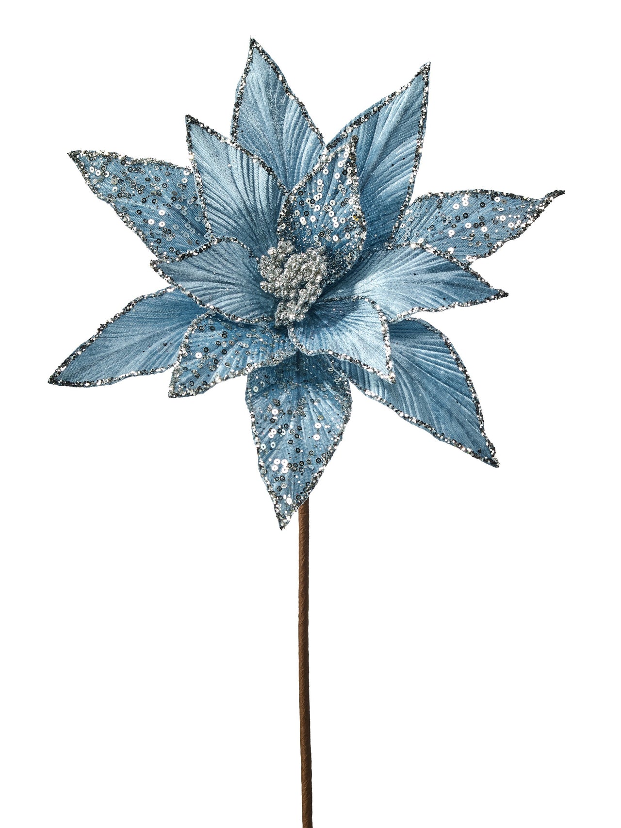 21" Glitter Sequin Velvet Poinsettia Stem