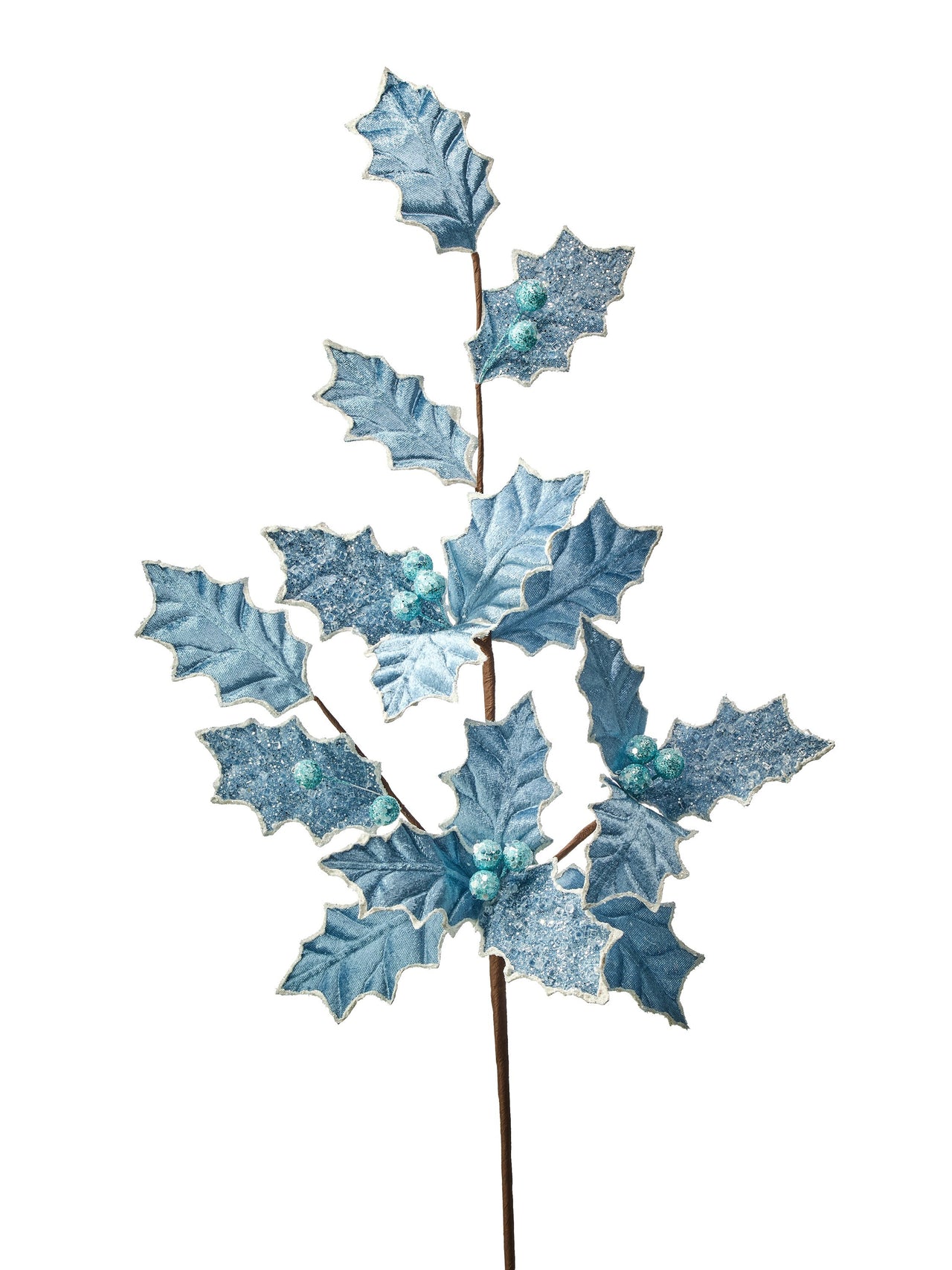 30" Glitter Sequin Holly Spray