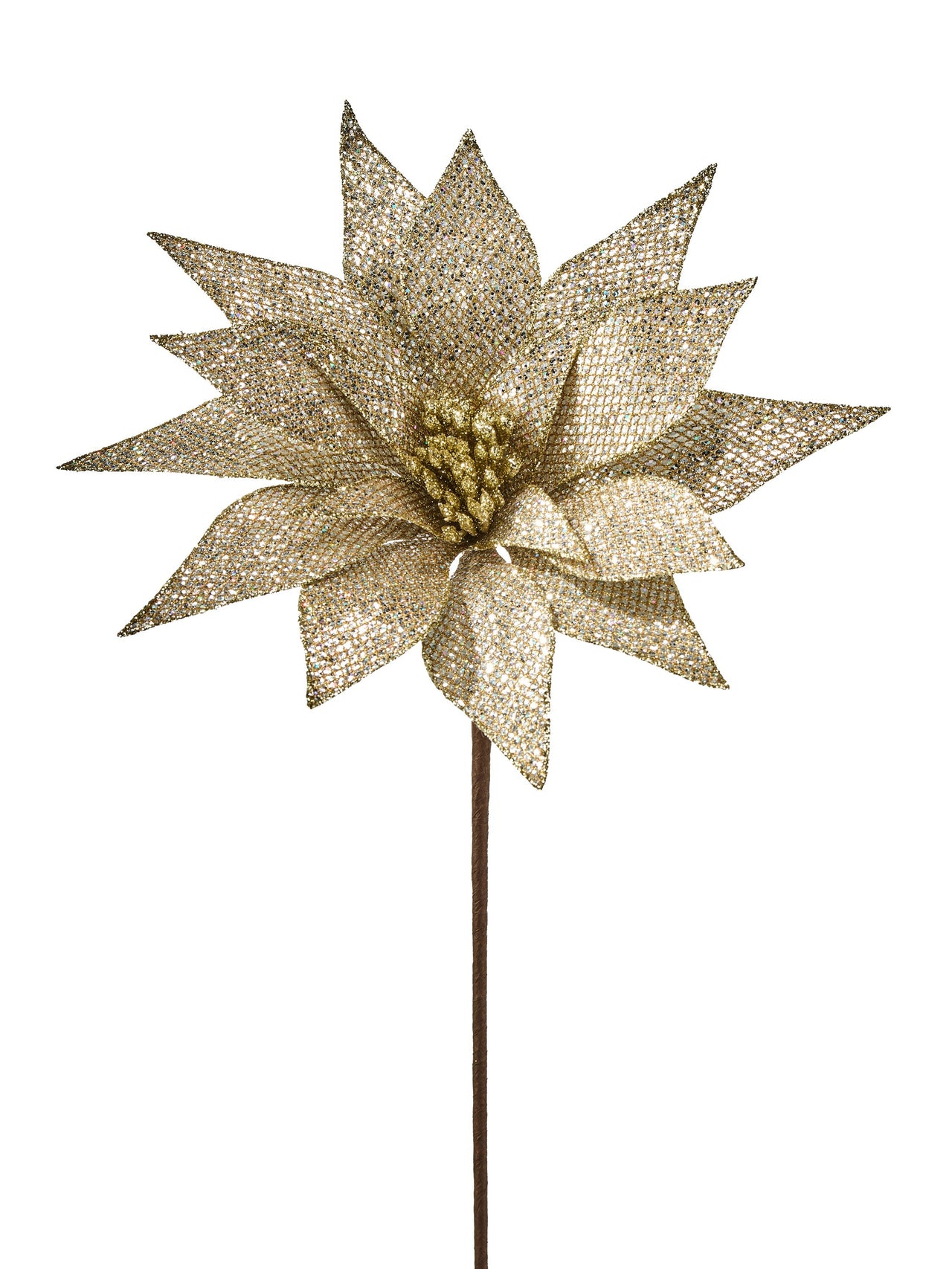 21"Metallic Netted Glitter Poinsettia Stem
