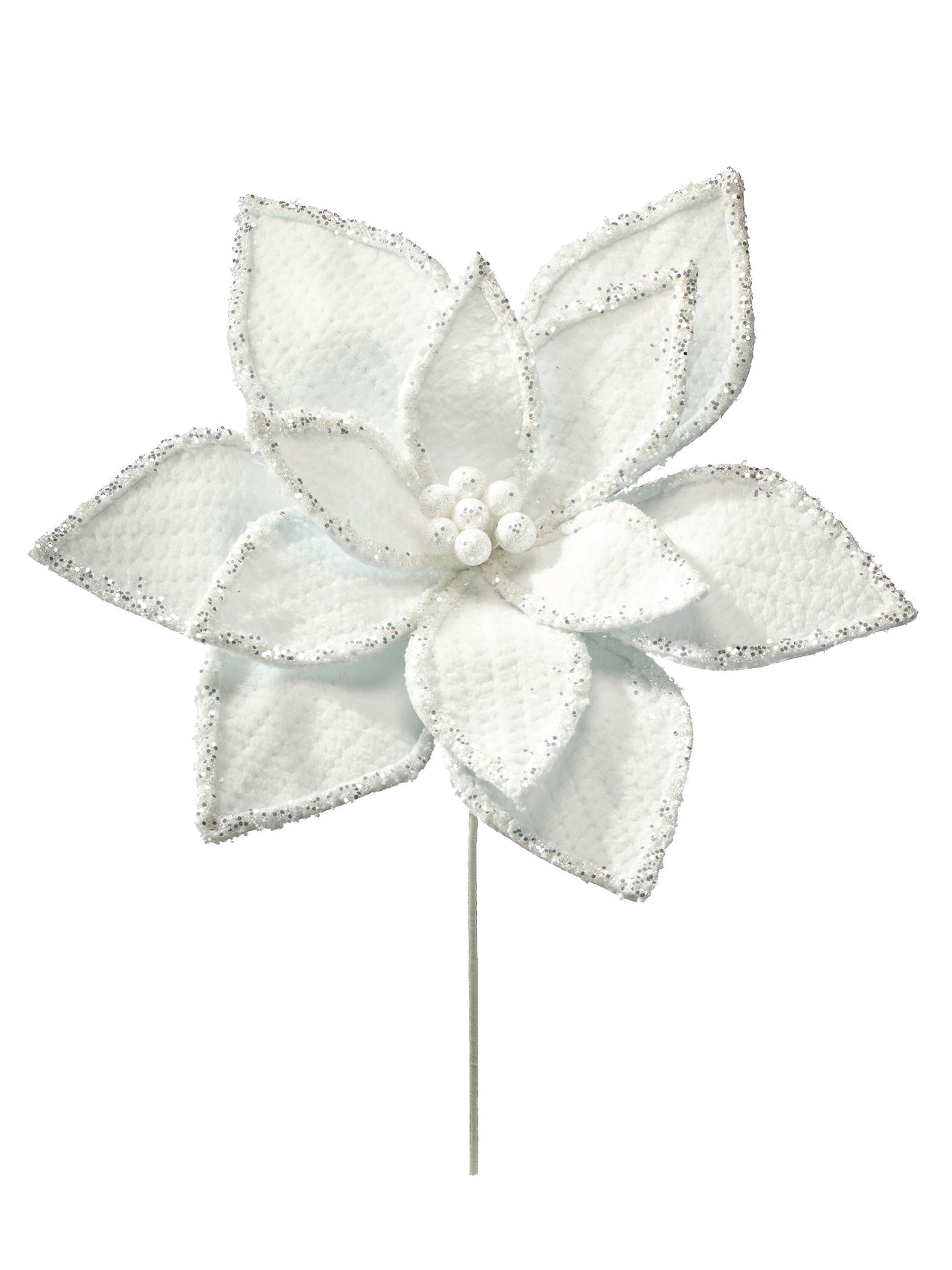 28" Glacier Ridge Snowy Poinsettia Stem 22"D