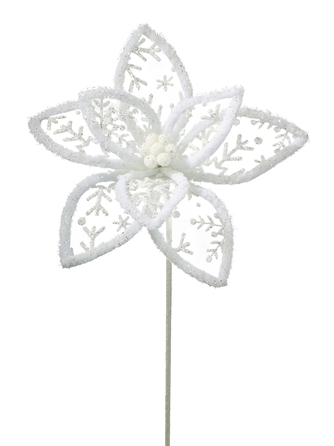 21" Snowflake Poinsettia Stem